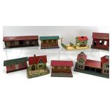Set of 8 Vintage Tinplate Lithographed Model Buildings - Made in USA & Bavaria