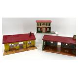 Vintage Tin Litho Toy Houses and Garage Set by Marx