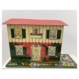 Vintage Tin Litho Toy Houses and Garage Set by Marx