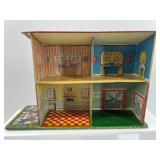 Vintage Tin Litho Toy Houses and Garage Set by Marx