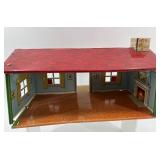 Vintage Tin Litho Toy Houses and Garage Set by Marx