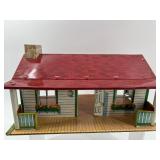 Vintage Tin Litho Toy Houses and Garage Set by Marx