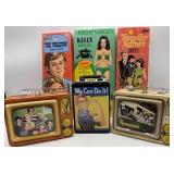 Collection of Vintage Paper Dolls and Retro Themed Tins