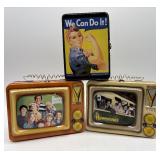 Collection of Vintage Paper Dolls and Retro Themed Tins