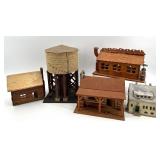 Set of 5 Handcrafted Vintage Wooden Miniature Houses