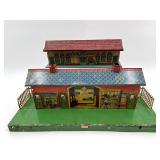Vintage Bing Tinplate Railway Station Model with Detailed Graphics