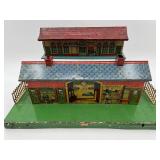 Vintage Bing Tinplate Railway Station Model with Detailed Graphics