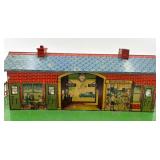 Vintage Bing Tinplate Railway Station Model with Detailed Graphics