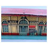 Vintage Bing Tinplate Railway Station Model with Detailed Graphics