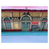 Vintage Bing Tinplate Railway Station Model with Detailed Graphics