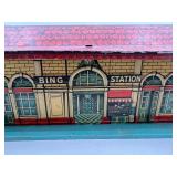 Vintage Bing Tinplate Railway Station Model with Detailed Graphics