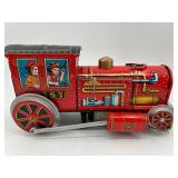 Set of 3 Vintage Tin Toys - Train Engine, Passenger Car, and House Scene
