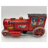 Set of 3 Vintage Tin Toys - Train Engine, Passenger Car, and House Scene
