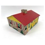 Set of 3 Vintage Tin Toys - Train Engine, Passenger Car, and House Scene