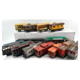 Vintage Tin Toy Train Collection with Cable Cars and Coaches