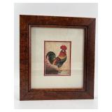 Framed Rooster Artwork and Colorful Rooster Figure Set