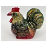 Framed Rooster Artwork and Colorful Rooster Figure Set