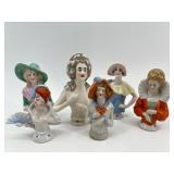 Collection of 6 Vintage Porcelain Half Doll Figurines