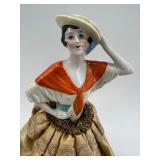 Vintage Half Doll Pincushion Set with Porcelain Figurines