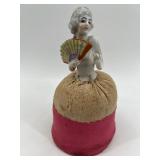 Vintage Half Doll Pincushion Set with Porcelain Figurines