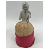 Vintage Half Doll Pincushion Set with Porcelain Figurines