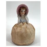 Vintage Half Doll Pincushion Set with Porcelain Figurines