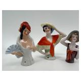 Set of 3 Vintage Porcelain Half-Doll Figurines