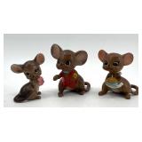 Set of 3 Vintage Ceramic Mouse Figurines by Gorham