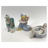 Set of 3 Vintage Antique Porcelain Figurines Featuring Clown and Bather Designs