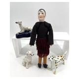 Set of 3 Porcelain Dalmatian Figurines and Art Deco Doll