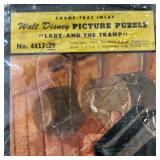Vintage Disney Lady and the Tramp Jigsaw Puzzle, Puzzle Wrapped in Plastic and Salt & Pepper Shakers