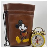 Vintage Mickey Mouse Leather Pouch and West German Alarm Clock
