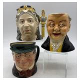 Set of 3 Vintage Character Toby Mugs Featuring Queen Victoria and Dickens Characters