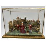 Vintage Diorama with Miniature Sculpted Figures in Glass Display