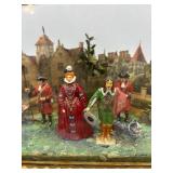 Vintage Diorama with Miniature Sculpted Figures in Glass Display