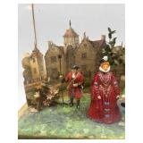 Vintage Diorama with Miniature Sculpted Figures in Glass Display