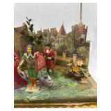 Vintage Diorama with Miniature Sculpted Figures in Glass Display