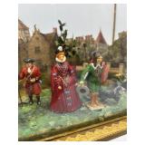 Vintage Diorama with Miniature Sculpted Figures in Glass Display