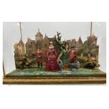 Vintage Diorama with Miniature Sculpted Figures in Glass Display