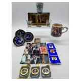 Collection of Vintage Memorabilia Including Plates, Photos, and Souvenirs