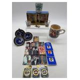 Collection of Vintage Memorabilia Including Plates, Photos, and Souvenirs