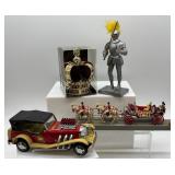 Set of 4 Collectible Royal and Knight Figures with Vintage Toy Car