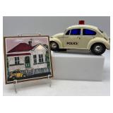 Vintage Toy Police Car with New Zealand House Tile Art