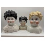 Set of 3 Antique German Porcelain Doll Heads