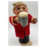 Vintage German Beer Drinker Automaton with Felt Clothing