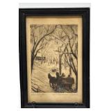 Set of 3 Framed Artworks - Landscape and Winter Scenes