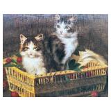 Vintage Cat Painting and Porcelain Animal Figures