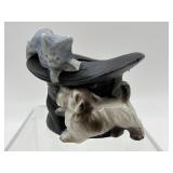 Vintage Cat Painting and Porcelain Animal Figures