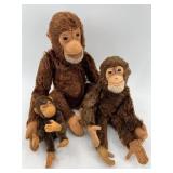 Set of 3 Steiff Jocko Plush Monkey Toys
