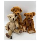 Collection of 3 Artisanal Mohair Jointed Teddy Bears including Signed 1993 Bear